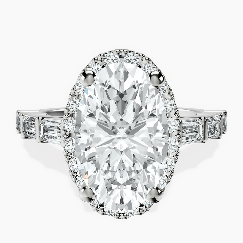 Platinum Rachel Halo Side Stone Lab Diamond Ring front image