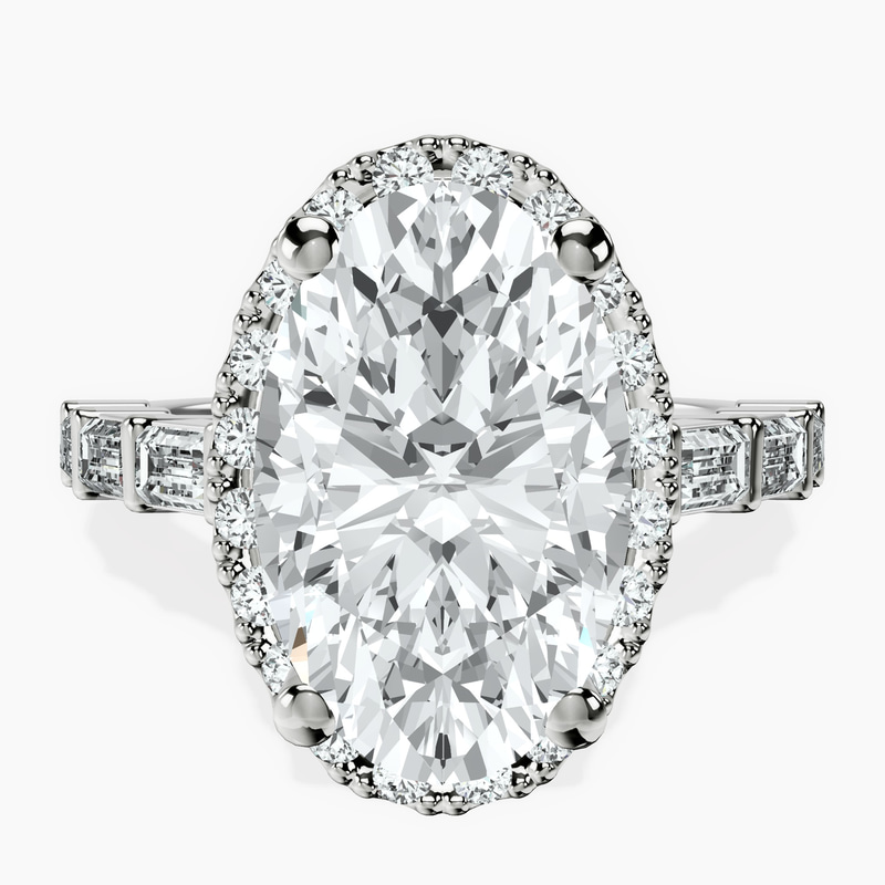Platinum Rachel Halo Side Stone Lab Diamond Ring front image