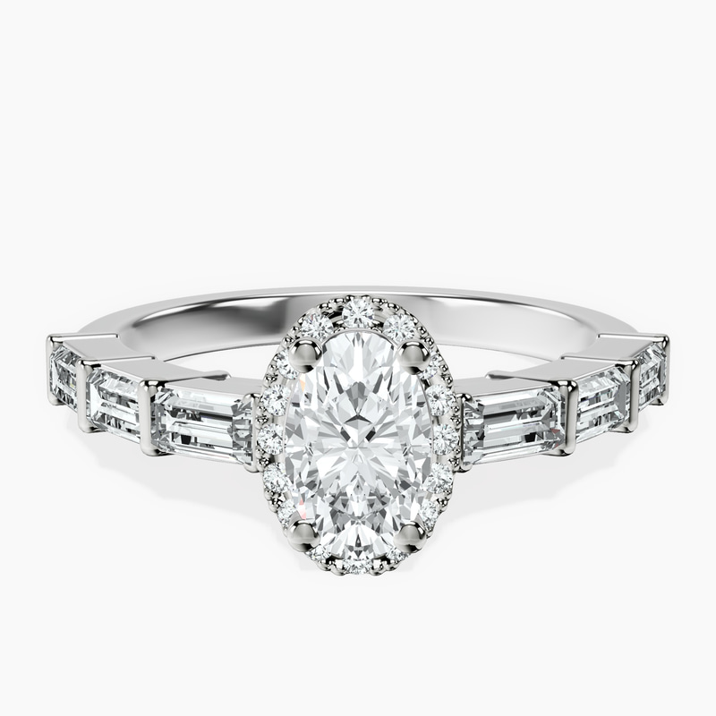 Platinum Rachel Halo Side Stone Lab Diamond Ring front image