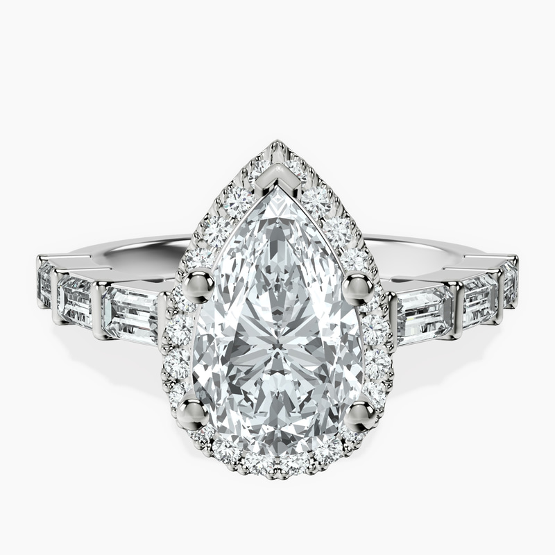 Platinum Rachel Halo Side Stone Lab Diamond Ring front image