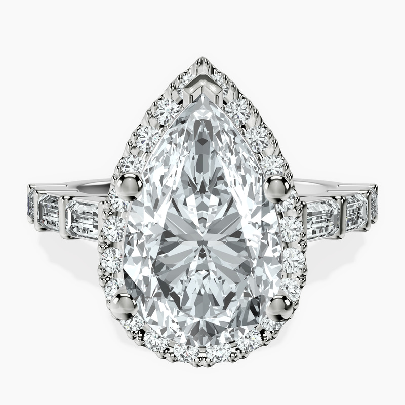 Platinum Rachel Halo Side Stone Lab Diamond Ring front image