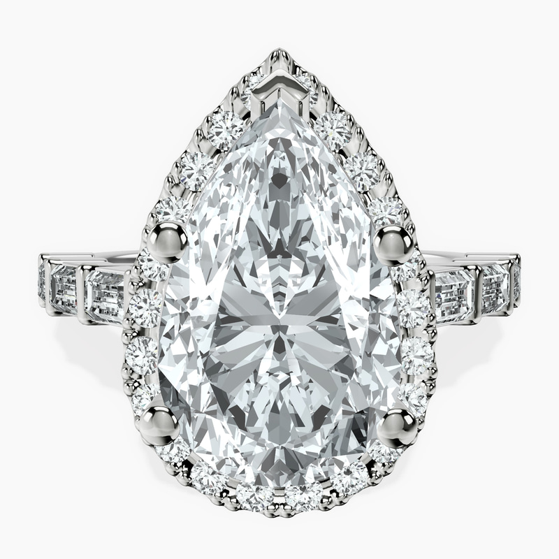 10kt White Gold Rachel Halo Side Stone Lab Diamond Ring front image