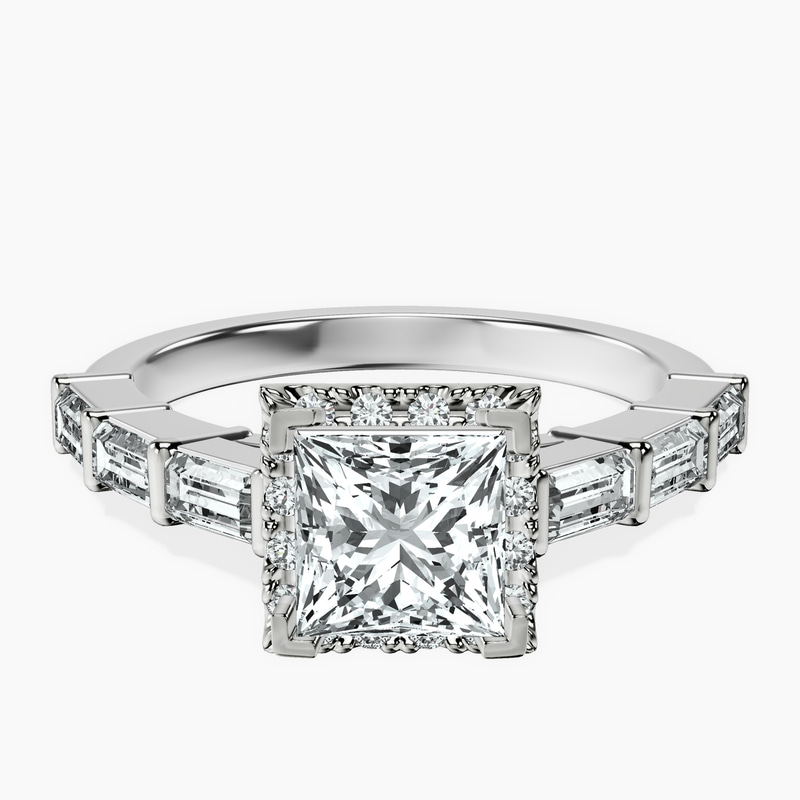 Platinum Rachel Halo Side Stone Lab Diamond Ring front image