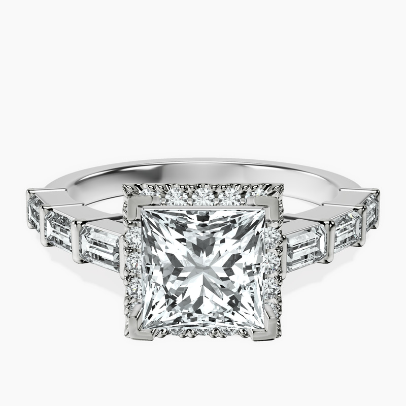 Platinum Rachel Halo Side Stone Lab Diamond Ring front image