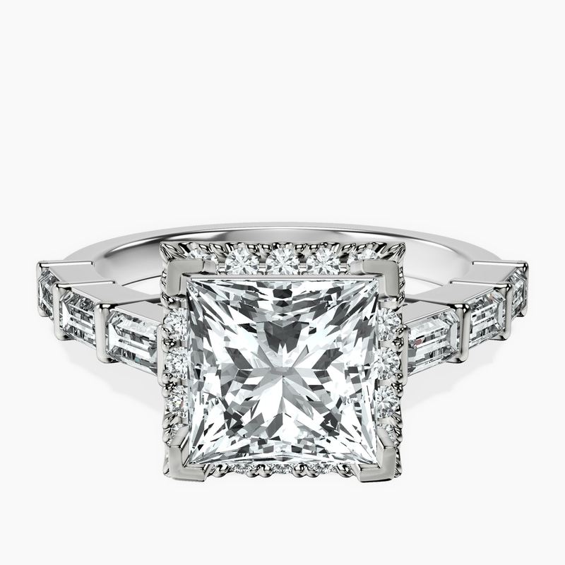 14kt White Gold Rachel Halo Side Stone Lab Diamond Ring front image