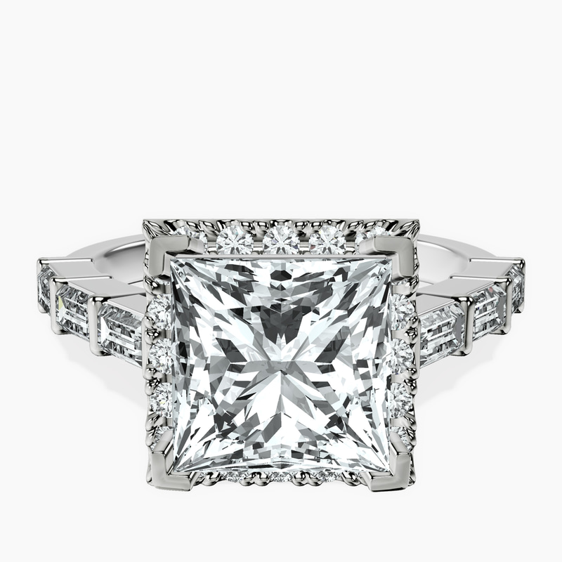 Platinum Rachel Halo Side Stone Lab Diamond Ring front image