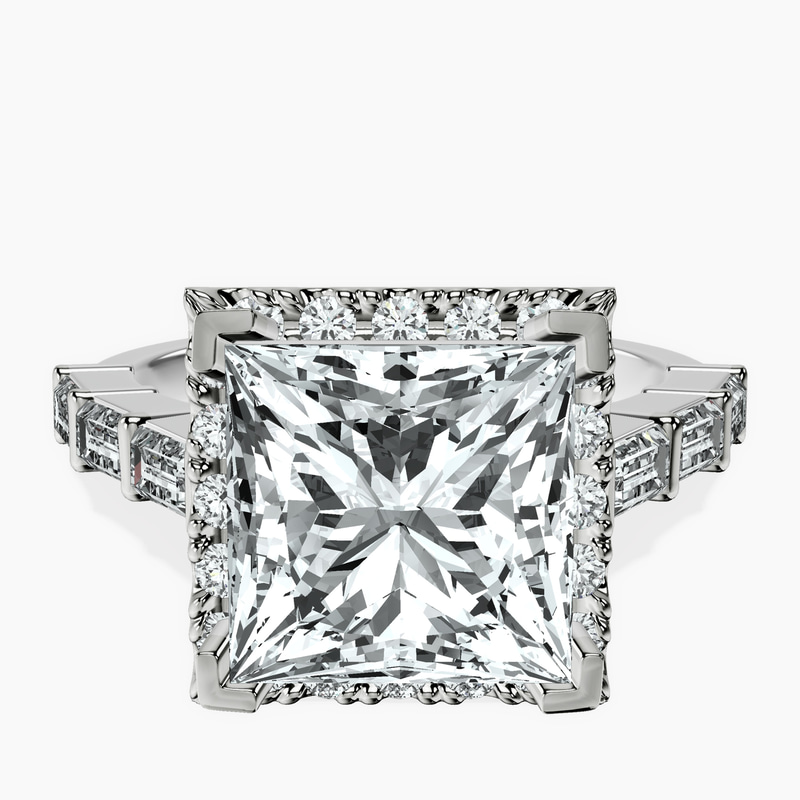 10kt White Gold Rachel Halo Side Stone Lab Diamond Ring front image