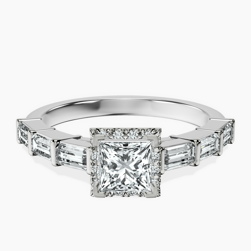 10kt White Gold Rachel Halo Side Stone Lab Diamond Ring front image