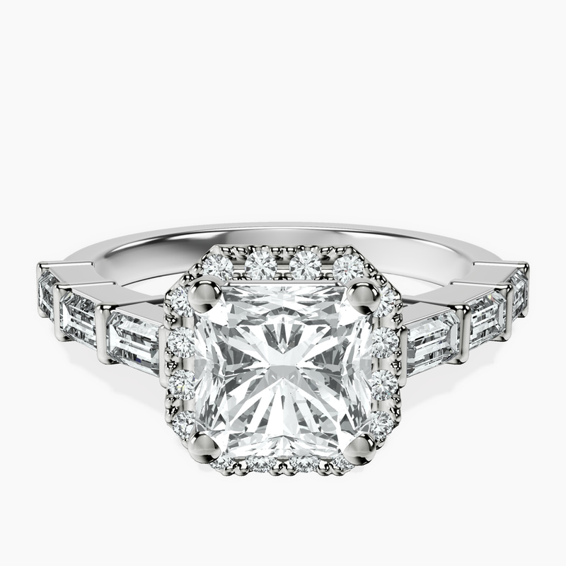 Platinum Rachel Halo Side Stone Lab Diamond Ring front image