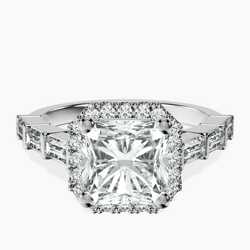 Platinum Rachel Halo Side Stone Lab Diamond Ring front image