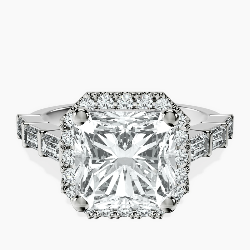 18kt White Gold Rachel Halo Side Stone Lab Diamond Ring front image