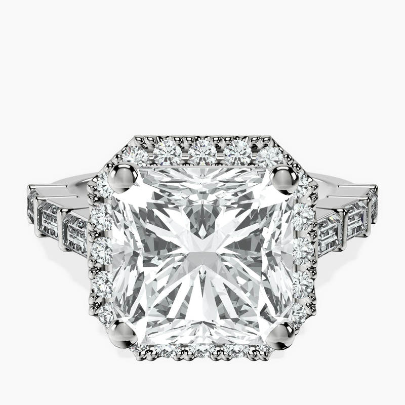 Platinum Rachel Halo Side Stone Lab Diamond Ring front image