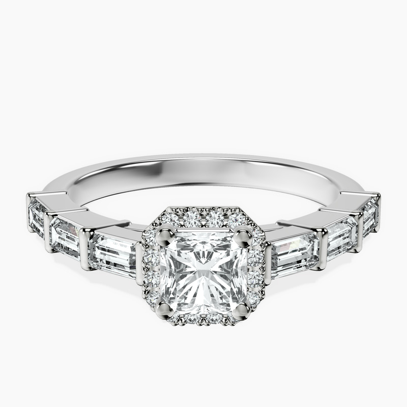 Platinum Rachel Halo Side Stone Lab Diamond Ring front image