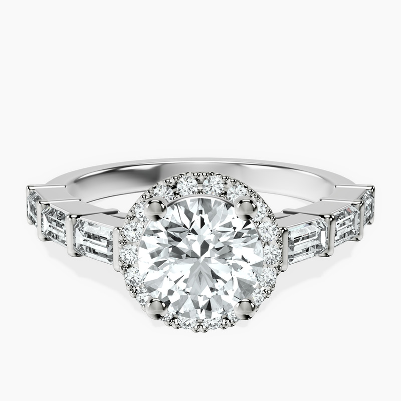 Platinum Rachel Halo Side Stone Lab Diamond Ring front image