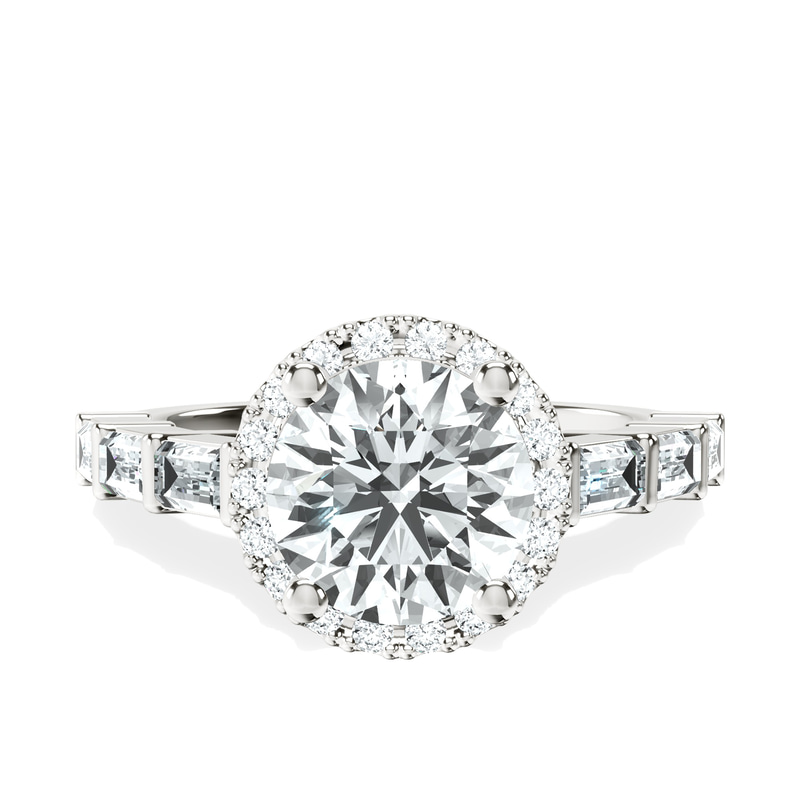 Rachel Halo Side Stone Lab Diamond Ring front view