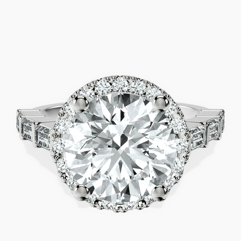 Platinum Rachel Halo Side Stone Lab Diamond Ring front image