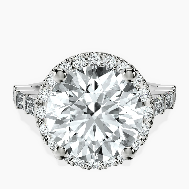 Platinum Rachel Halo Side Stone Lab Diamond Ring front image