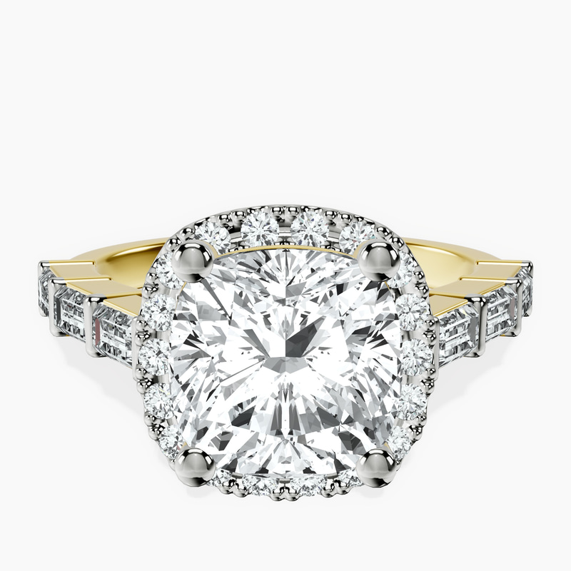 18kt Yellow Gold Rachel Halo Side Stone Lab Diamond Ring front image