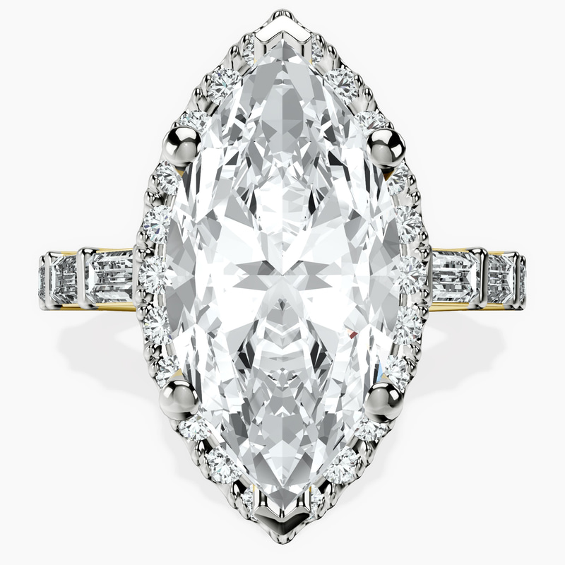 18kt Yellow Gold Rachel Halo Side Stone Lab Diamond Ring front image
