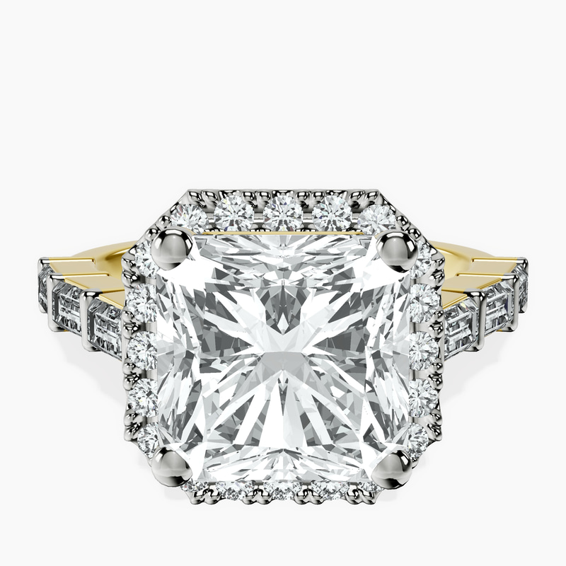 18kt Yellow Gold Rachel Halo Side Stone Lab Diamond Ring front image
