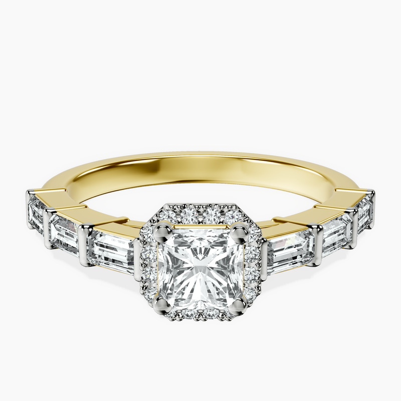 14kt Yellow Gold Rachel Halo Side Stone Lab Diamond Ring front image