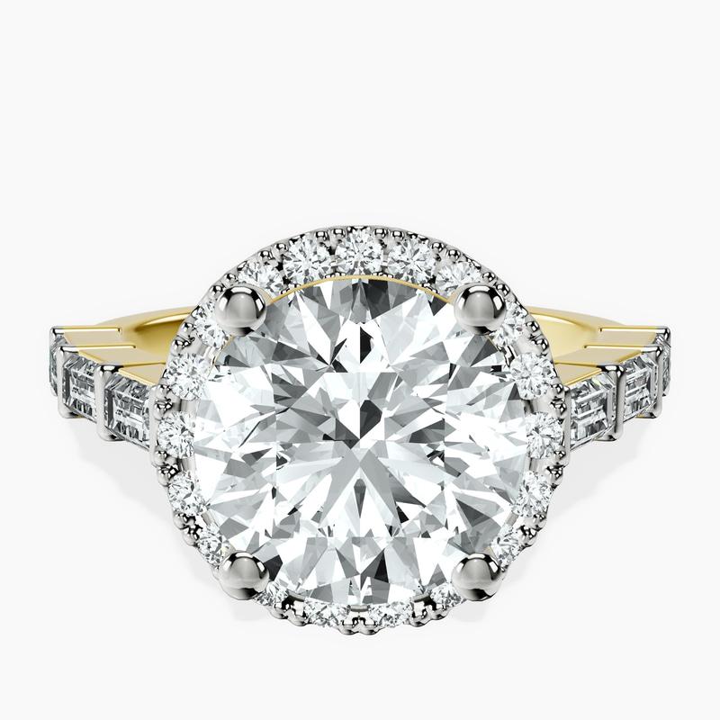18kt Yellow Gold Rachel Halo Side Stone Lab Diamond Ring front image