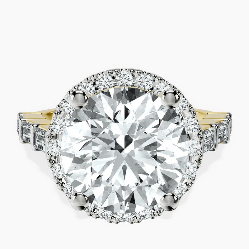 14kt Yellow Gold Rachel Halo Side Stone Lab Diamond Ring front image