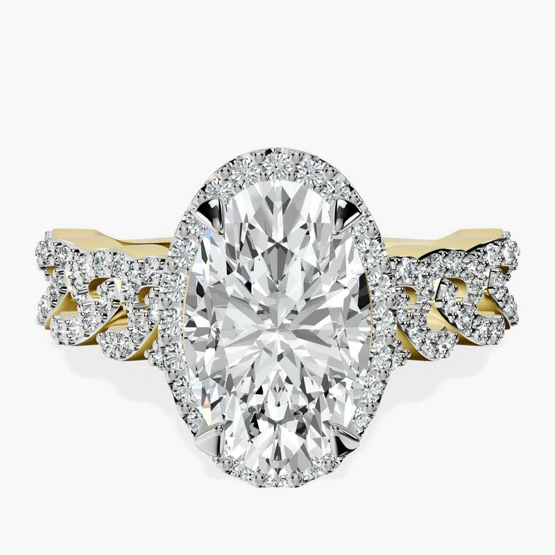2.06 ct. oval Imperiella halo ring in 14kt yellow gold rtr top