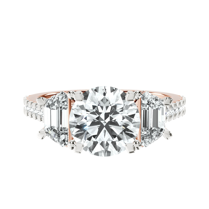 Lavinia Three Stone Trapezoid Lab Diamond Ring front view