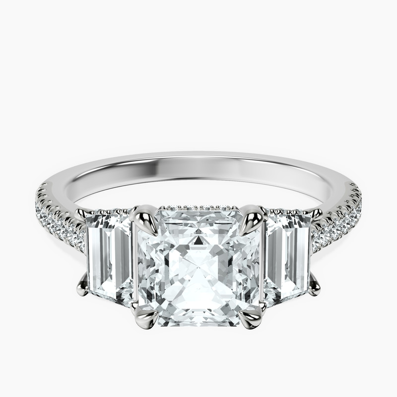 Platinum Lavinia Three Stone Trapezoid Lab Diamond Ring front image
