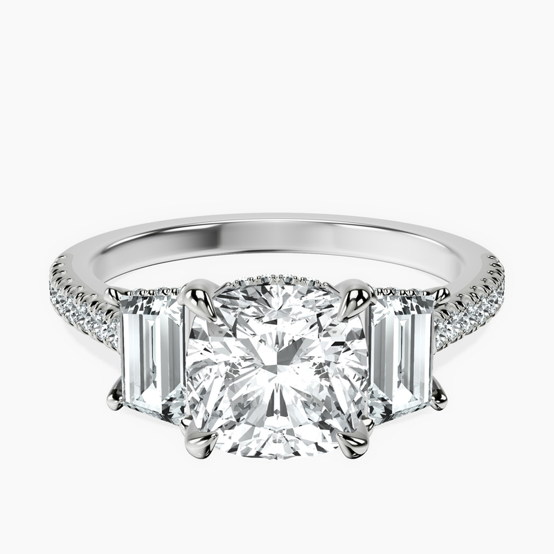 18kt White Gold Lavinia Three Stone Trapezoid Lab Diamond Ring front image