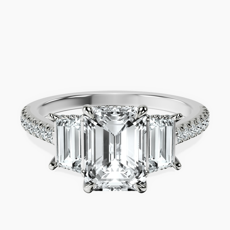 Platinum Lavinia Three Stone Trapezoid Lab Diamond Ring front image