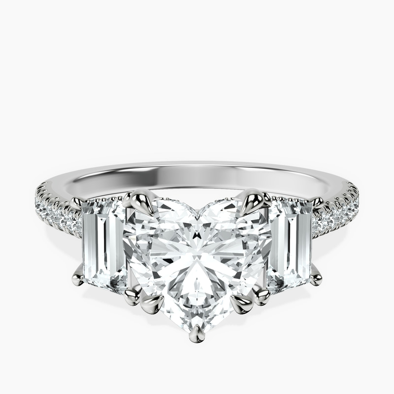 Platinum Lavinia Three Stone Trapezoid Lab Diamond Ring front image