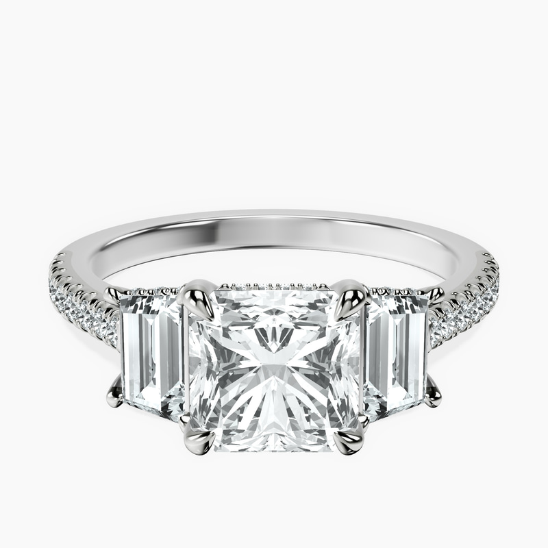 18kt White Gold Lavinia Three Stone Trapezoid Lab Diamond Ring front image