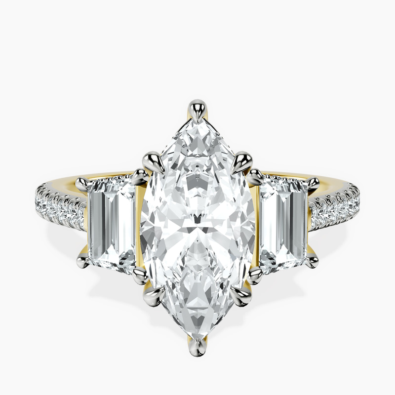18kt Yellow Gold Lavinia Three Stone Trapezoid Lab Diamond Ring front image