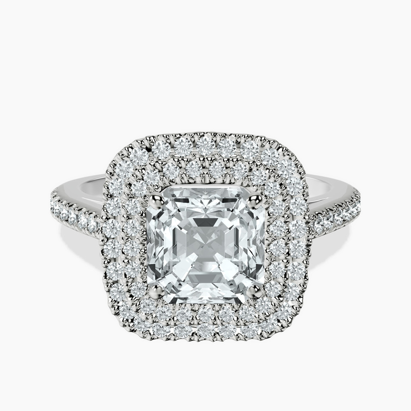2.91 ct. asscher Arya Double Halo Ring in platinum rtr top