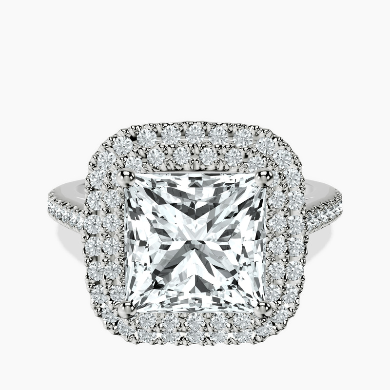 2.80 ct. princess Arya Double Halo Ring in 18kt white gold rtr top