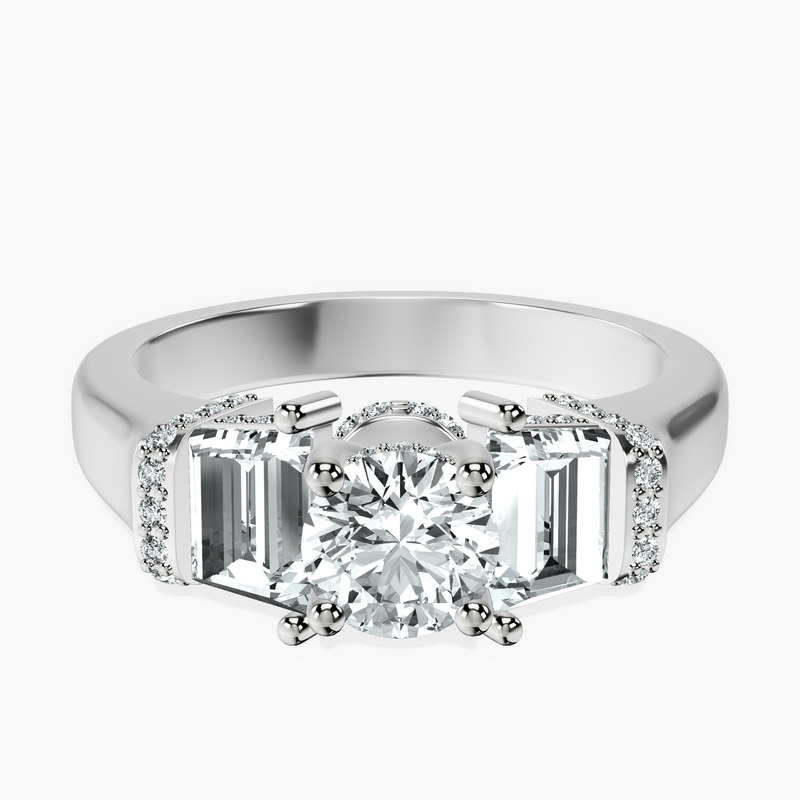 Platinum Astrid Three Stone Trapezoid Lab Diamond Ring front image
