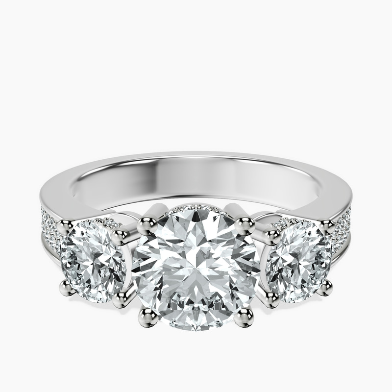 1.41 ct. round Desdemona Round Three Stone Lab Diamond Ring in 18kt white gold rtr top