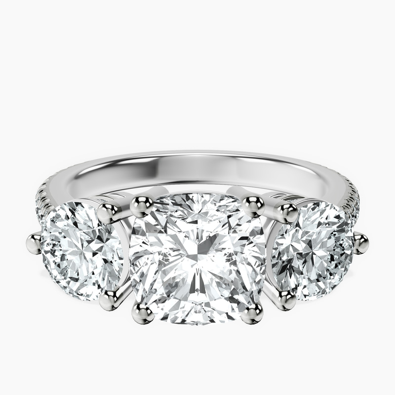 1.02 ct. cushion Artemis Round Three Stone Lab Diamond Ring in platinum rtr top