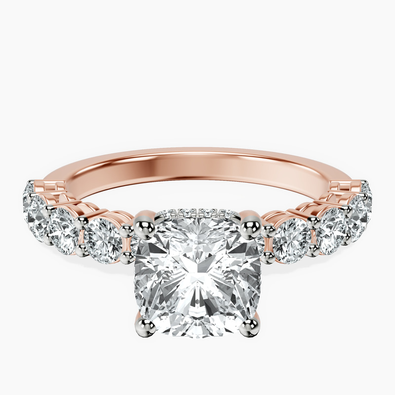 1.49 ct. cushion Elinor Side Round Lab Diamond Ring in 18kt rose gold rtr top