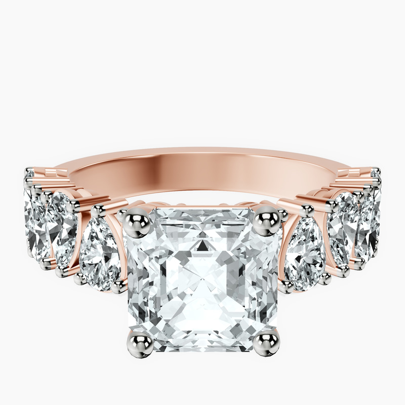 2.91 ct. asscher Adeline Side Pear Lab Diamond Ring in 18kt rose gold rtr top