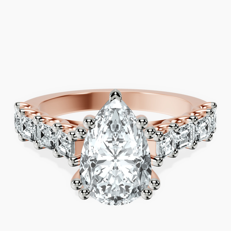 2.81 ct. pear Florence Side Emerald Lab Diamond Ring in 14kt rose gold rtr top