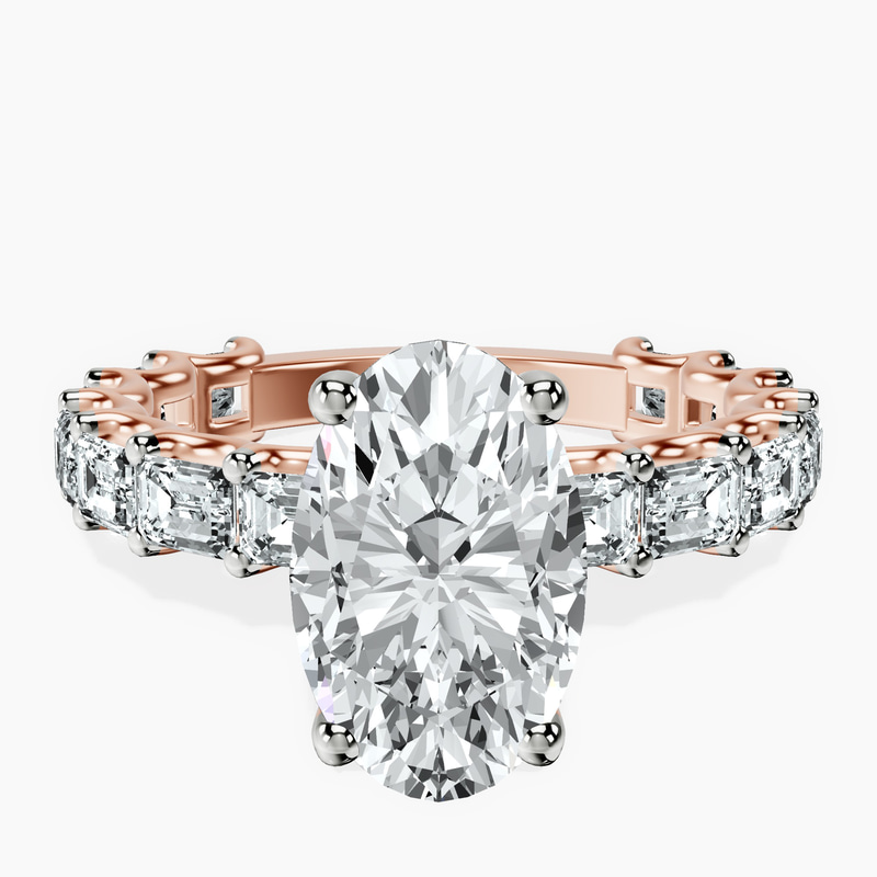 2.99 ct. oval Giselle Side Emerald Lab Diamond Ring in 18kt rose gold rtr top