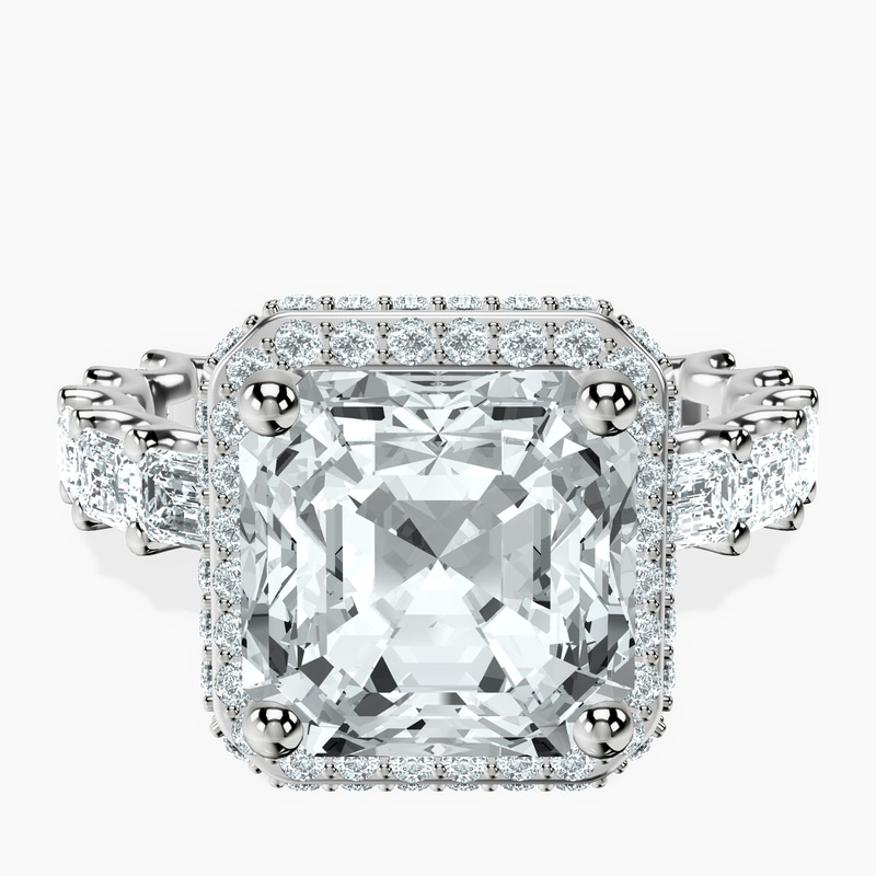 2.91 ct. asscher Amaryllis Side Emerald Lab Diamond Ring in 18kt white gold rtr top