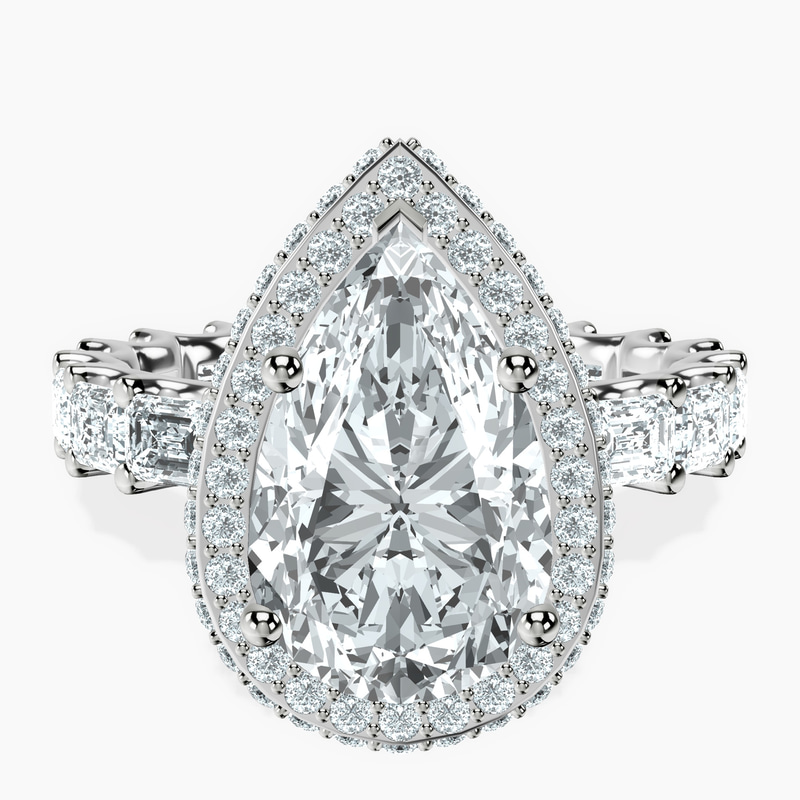 2.59 ct. pear Amaryllis Side Emerald Lab Diamond Ring in 14kt white gold rtr top
