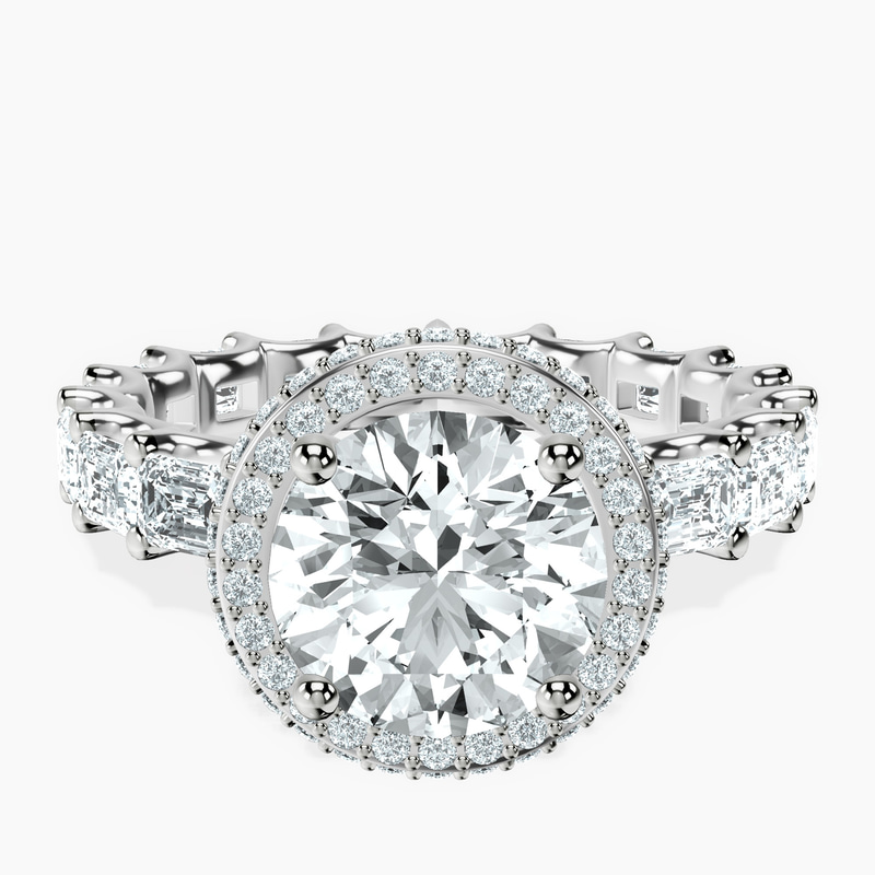 1.41 ct. round Amaryllis Side Emerald Lab Diamond Ring in platinum rtr top