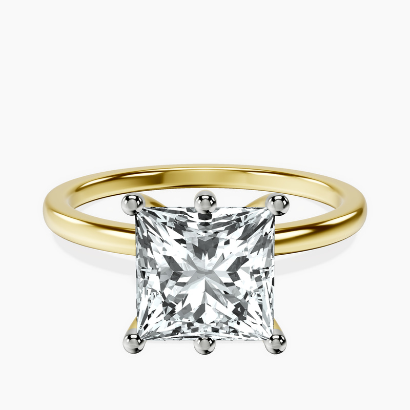 2.80 ct. princess Six Prong Ring in 10kt yellow gold rtr top