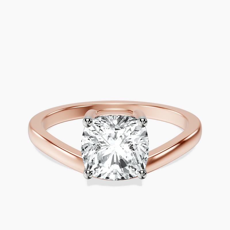 1.49 ct. cushion Crest Four Prong Solitaire Lab Diamond Ring in 14kt rose gold rtr top