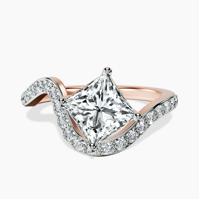 18kt Rose Gold Aria Crest Half Pave Lab Diamond Ring front image